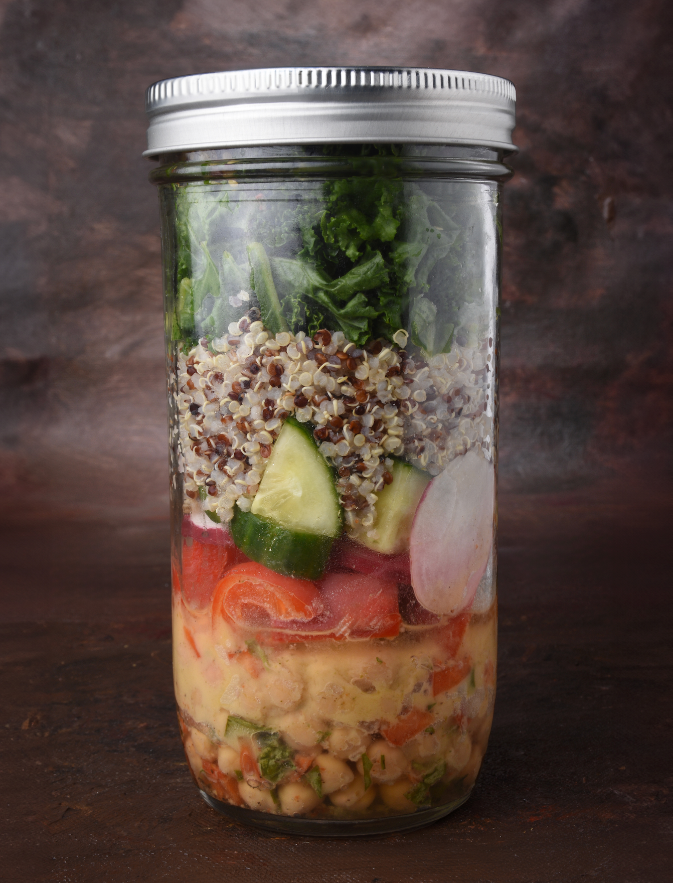 Rainbow Chickpea Strata Salad Jar